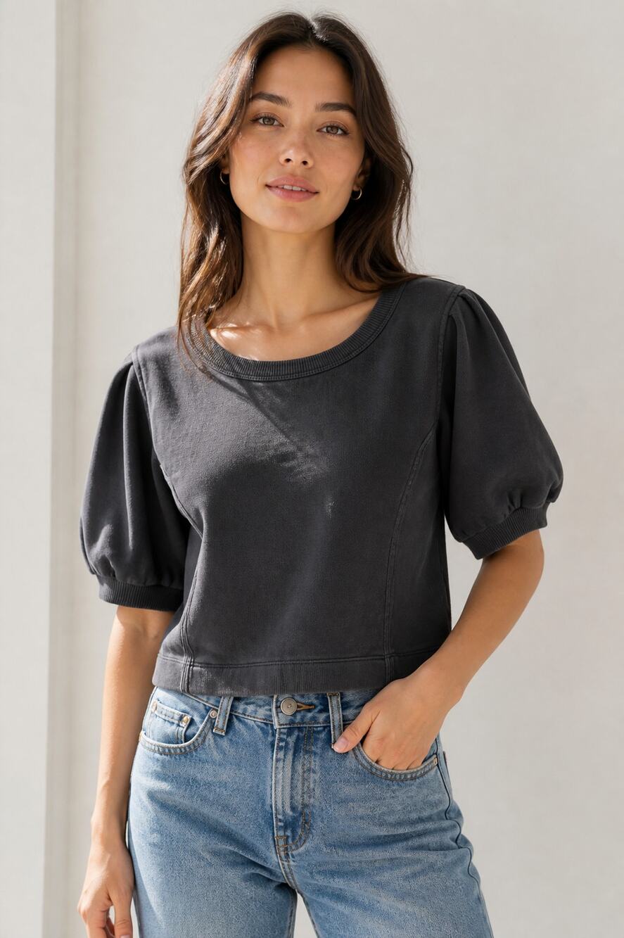 Aerie Black Puff Sleeve Sweatshirt Top XL